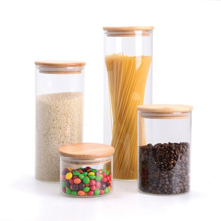 Snow Joe EatNeat Set of 4 Airtight Glass Kitchen Containers W Bamboo Lids HBS902SET